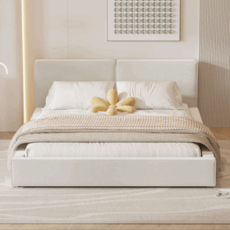 DreamBuck Queen Size Upholstered Platform Bed Frame with Velvet Headboard and Wood Slats Support, Modern Platform Bed for Kids, Adults, Platform Bed for Bedroom, Grounded Bed, No Box Spring Needed