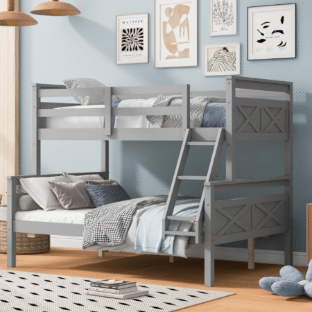 DreamBuck Twin over Full Bunk Bed with ladder, Safety Guardrail, Convertible to 2 Separated Beds, Perfect for Bedroom, Gray
