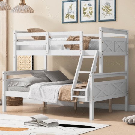 DreamBuck Twin over Full Bunk Bed with ladder, Safety Guardrail, Convertible to 2 Separated Beds, Perfect for Bedroom, White