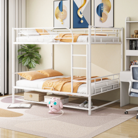 DreamBuck Bunk Bed Full Over Full, Metal Bunk Bed Frame with Ladder and Guardrails, Heavy Duty Bunk Bed for Teens, Adults, Can Be Divided into 2 Beds, Full Bunk Beds for Teens, Adults